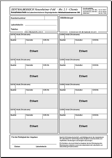 Annahmeschein für 